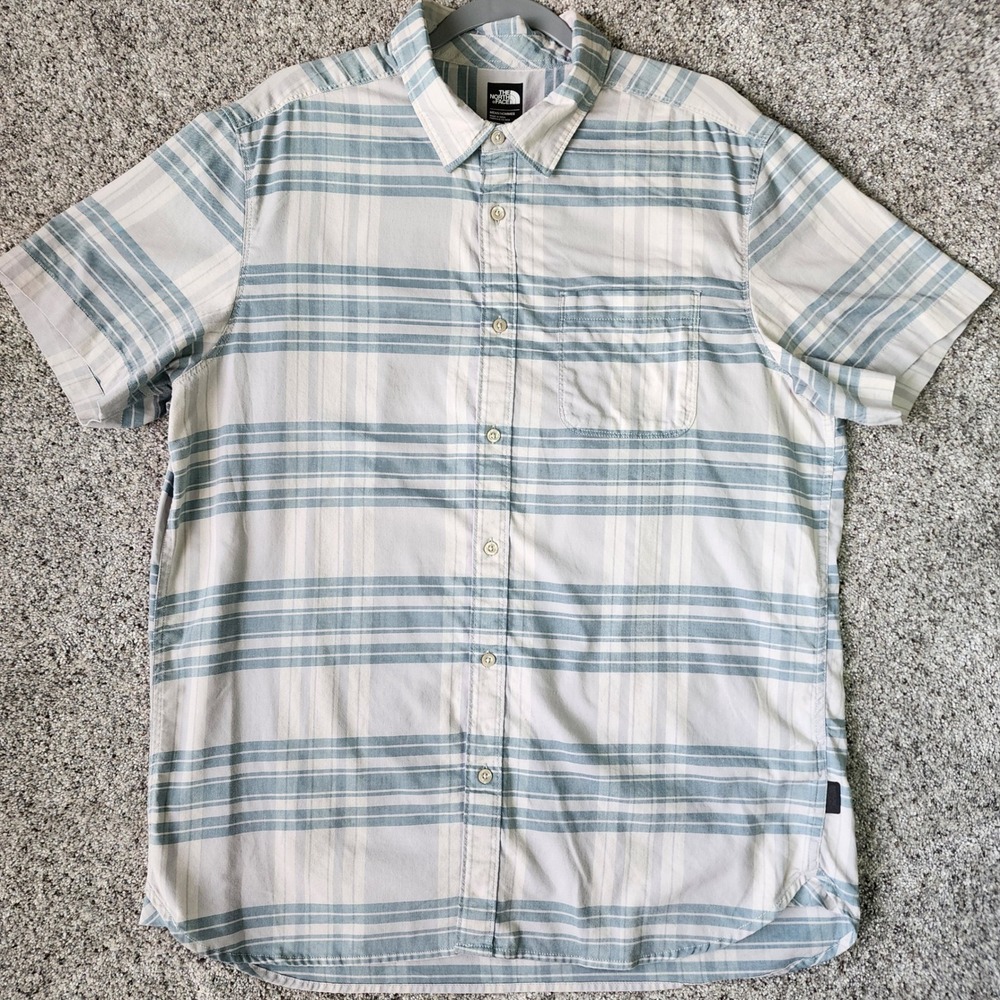 The North Face Button Down Shirt Mens XL Blue Plaid Short Sleeve Excellent